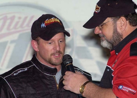 Doug Horton talks about his 40-lap victory. (Eric Thompson)