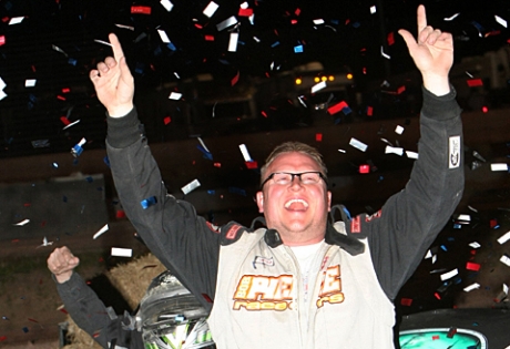 Jason Feger celebrates at Beaver Dam, Wis. (mikerueferphotos.photoreflect.com)