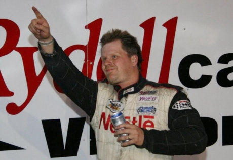 Victorious Brad Seng celebrates at his hometown track. (ornesscreations.com)