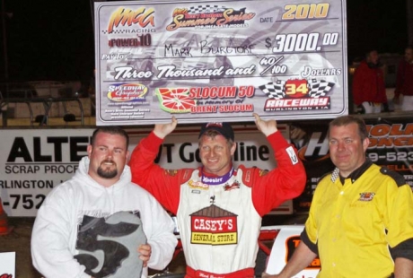 Mark Burgtorf celebrates at 34 Raceway. (Dana Royer)