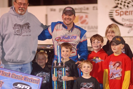 Brian Birkhofer enjoys victory lane. (DirtonDirt.com)