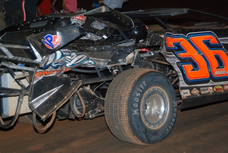 The right-rear damage on winner Mike Marlar's car. (DirtonDirt.com)