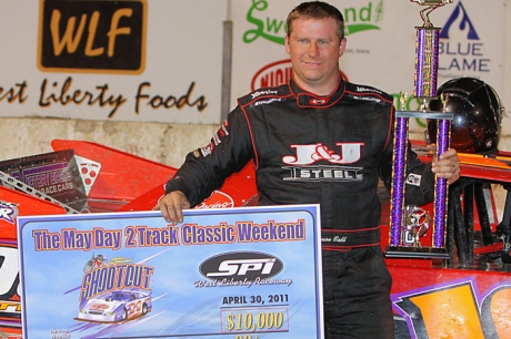 Shannon Babb shows off his hardware at West Liberty. (John Vass)