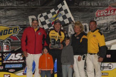 Brian Birkhofer enjoys victory lane. (rickschwalliephotos.com)