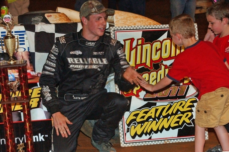 A pair of young fans congratulate Austin Hubbard. (Brian McLeod)