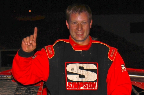 Scott Lewis celebrates his third career CLMA victory. (Jim Rosas)