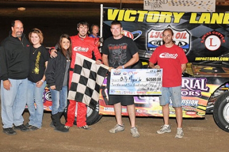 Billy Moyer Jr.'s team enjoys victory lane in Topeka, Kan. (fasttrackphotos.net)