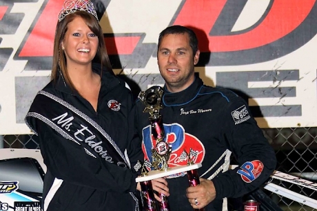 Jeep Van Wormer visits victory lane after his $5,000 victory. (Jim DenHamer)