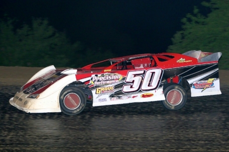 Denny Eckrich heads to victory at Marshalltown Speedway. (Barry Johnson)