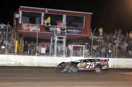 Terry Phillips takes the checkers at Valley Speedway. (fasttrackphotos.net)