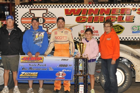 Kyle Berck's team enjoys victory lane at I-80. (racedayprints.com)