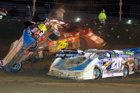 A first-lap scramble sent Brian Ruhlman (49) on a wild ride. (Jim DenHamer)