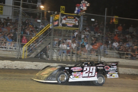 Darrell Lanigan takes the checkers at Volusia. (Jason Shank)