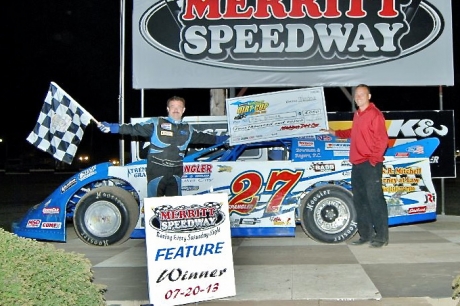 Eric Spangler celebrates in victory lane. (Bob Steel)