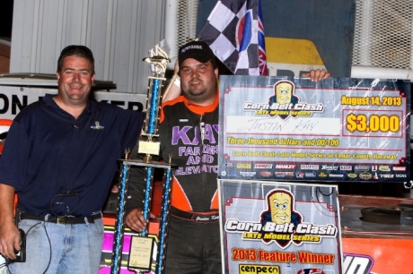 Series founder Cam Granger joins Justin Kay in victory lane. (John Vass)