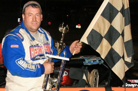 Crouch enjoys victory lane. (Clifford Dove)