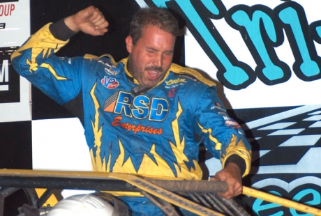 Clanton celebrates his Tri-City victory. (World Racing Group)