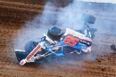 Garrett Alberson wasn't injured in a violent rollover accident Friday at Lucas Oil Speedway in Wheatland, Mo., in Show-Me prelim action. (heathlawsonphotos.com)