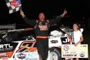 Chad Simpson celebrates Memorial Day's Malvern Bank East Series victory at Mountain Dew Bloomfield (Iowa) Speedway. He earned $4,900 in purse and bonus money. (mikerueferphotos.photoreflect.com)