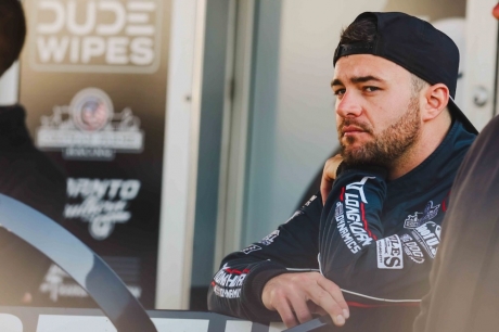 Brandon Overton in the Charlotte pits. (Zach Yost)