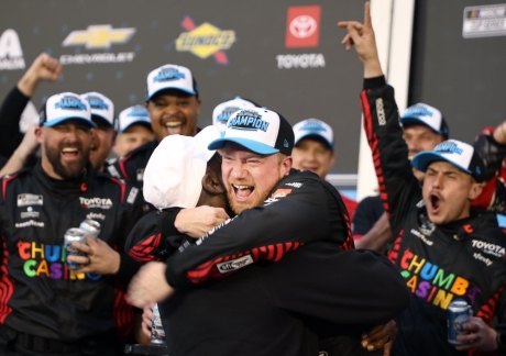 Team co-owner Michael Jordan hugs Daytona 500 winner Tyler Reddick. (James Gilbert/Getty Images)