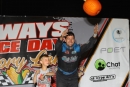 Tad Pospisil has a little fun in victory lane after winning the Pumpkin Dash on the Malvern Bank-sponsored East and West tours Oct. 5 at Adams County Speedway in Corning, Iowa. (mikerueferphotos.photoreflect.com)