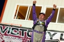 Scott Ward celebrates May 31&#039;s Structural Buildings WISSOTA Challenge Series victory at Madison (Minn.) Speedway. (Alex Ostenson/AOK Photography)