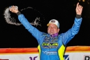 Brian Shirley celebrates his $10,000 DIRTcar Summer Nationals victory June 14 at Fairbury (Ill.) Speedway. (Tyler Carr)