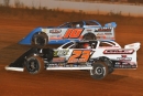 Garrett Smith (10) held off Cory Hedgecock (23v) on July 3 at I-75 Raceway in Sweetwater, Tenn., for a Southern All Star Dirt Racing Series victory. (mrmracing.net)
