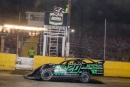 Jimmy Owens takes the checkers July 5 at Senoia (Ga.) Raceway for his $15,000 Hunt the Front Super Dirt Series triumph. (praterphoto.com)