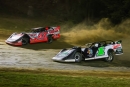 Michael Lake (27) outran Daniel Hill (1) en route to a $5,000 Skidmore Memorial victory July 5 at Elkins Raceway in Kerens, W.Va. (Zach Yost)
