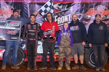 Ricky Weiss in victory lane with his team at I-75. (Josh James)