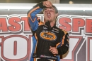Garrett Smith celebrates his victory in May 9&#039;s Schaeffer&#039;s Spring Nationals-sanctioned Finn Watson Memorial at Rockcastle Speedway in Mount Vernon, Ky. (Tyler Carr)
