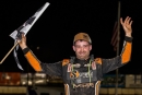 Josh Rice celebrates May 10&#039;s Valvoline American Late Model Iron-Man Series victory at Atomic Speedway near Chillicothe, Ohio. (Tyler Carr)
