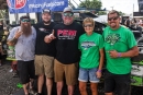 DIRTcar Summer Nationals champ Jason Feger (center) with (left to right) Jason Palubicki, David Kaiban, Craig Richards and Karen Richards had perfect series attendance. (Tyler Carr)
