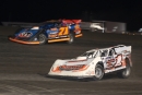 Tyler Peterson (1) outran Dustin Strand (71) for a July 18 Northern LateModel Racing Association victory at Red River Valley Speedway in West Fargo, N.D. (speedway-shots.com)