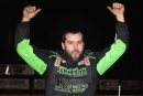 Mason Zeigler celebrate his Nov. 1 Fall Clash victory at Potomac Speedway in Budds Creek, Md., that clinched his series title. (Clifford Dove)