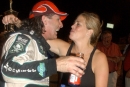 Scott Bloomquist gets a hug and kiss from wife Katrina after his Aug. 19, 2006, Topless 100 victory at Batesville (Ark.) Motor Speedway. (DirtonDirt.com)